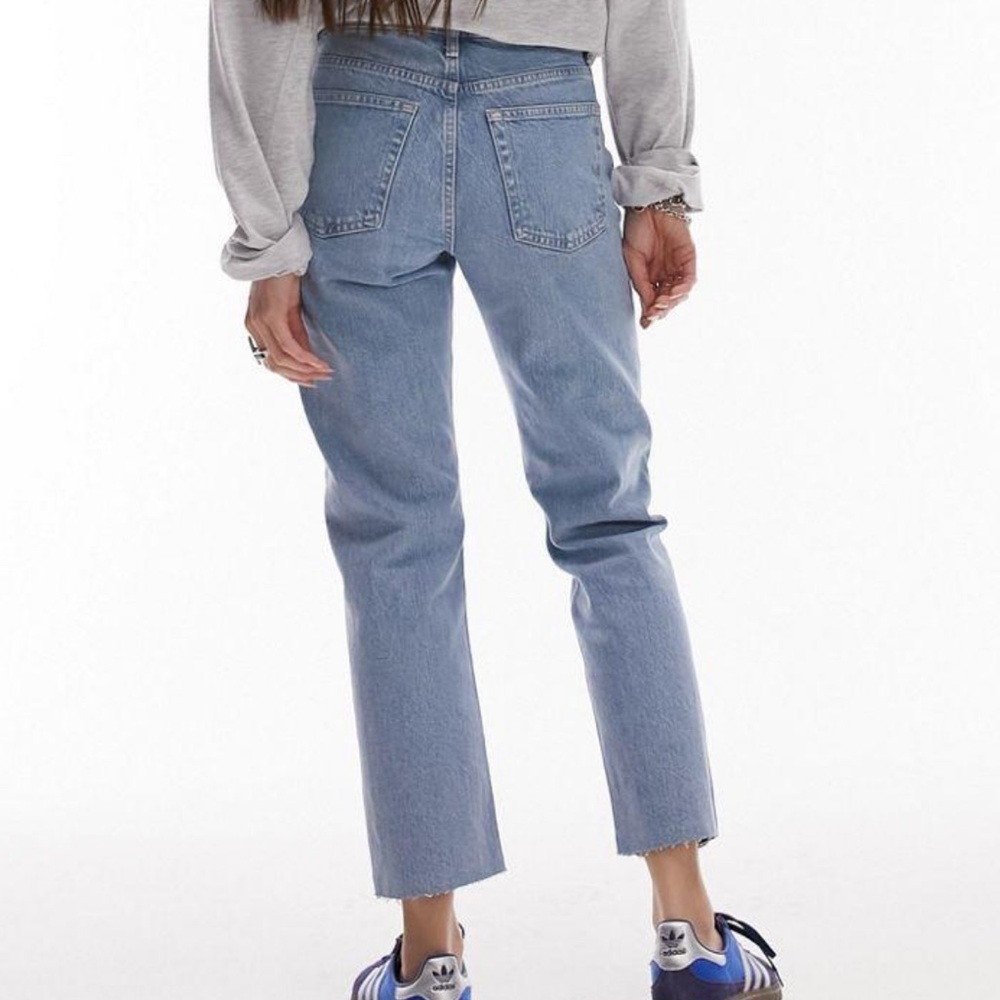 Topshop Cropped High Rise Straight Leg Denim Jeans Raw Hems in Bleach Size 28 - Picture 3 of 11